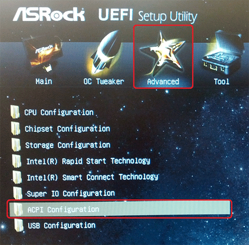 PowerSpec G411 BIOS, Advanced, ACPI